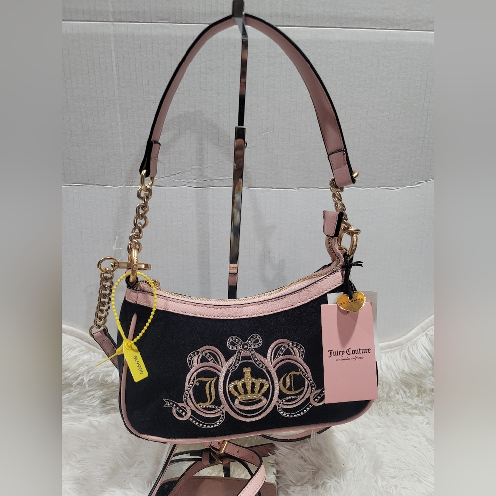 Juicy Couture  Lovers Club Liquorice/ Pink Diamond Shoulder Bag Crown
